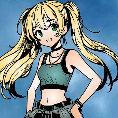 anime girl wearing crop top