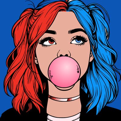 realististic girl blowing bubble -gum