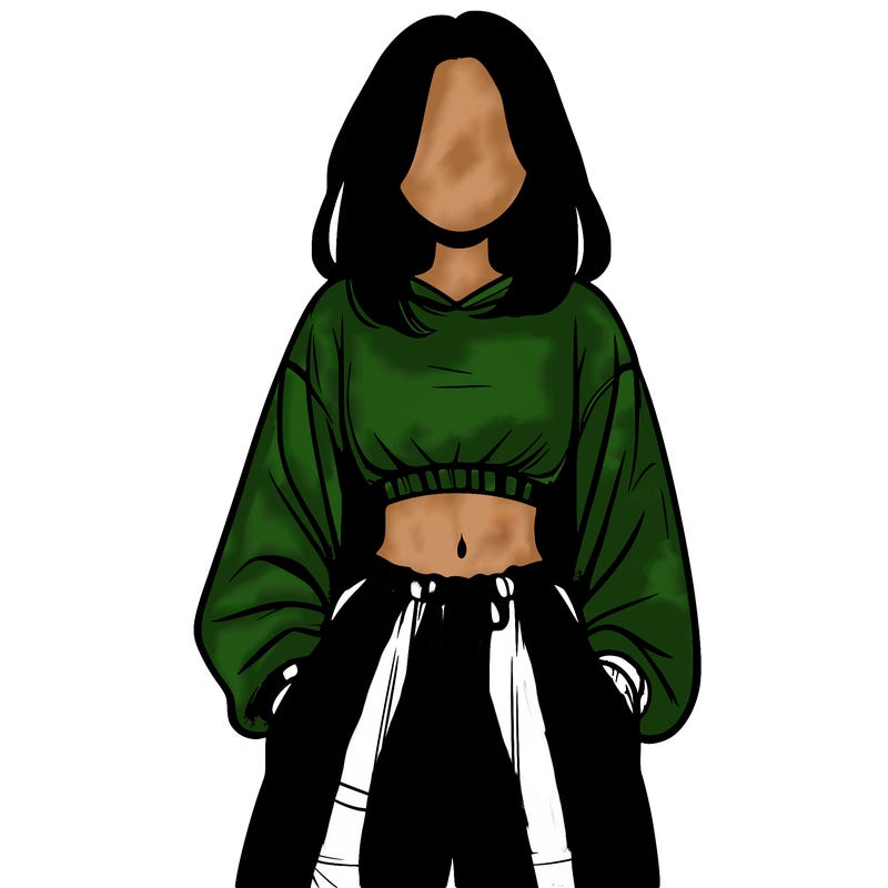 realistic girl faceless with baggy pants and a crop top