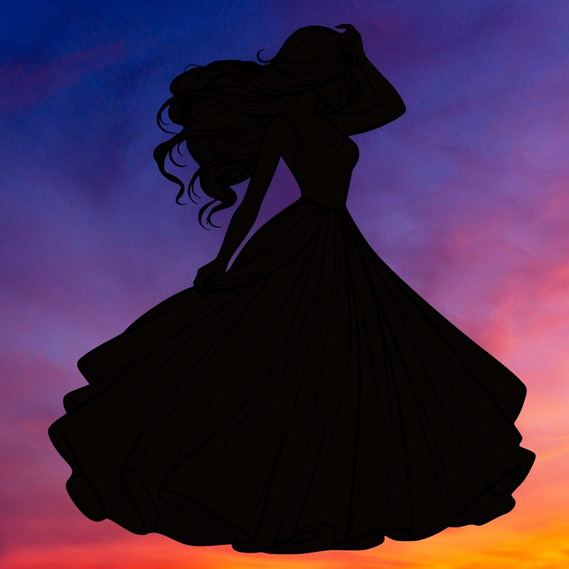 realistic woman with dress flowing in the wind