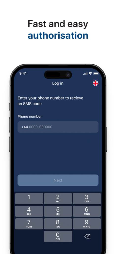 MoneyTO Money Transfer - MoneyTO app login screen for phone number authorization