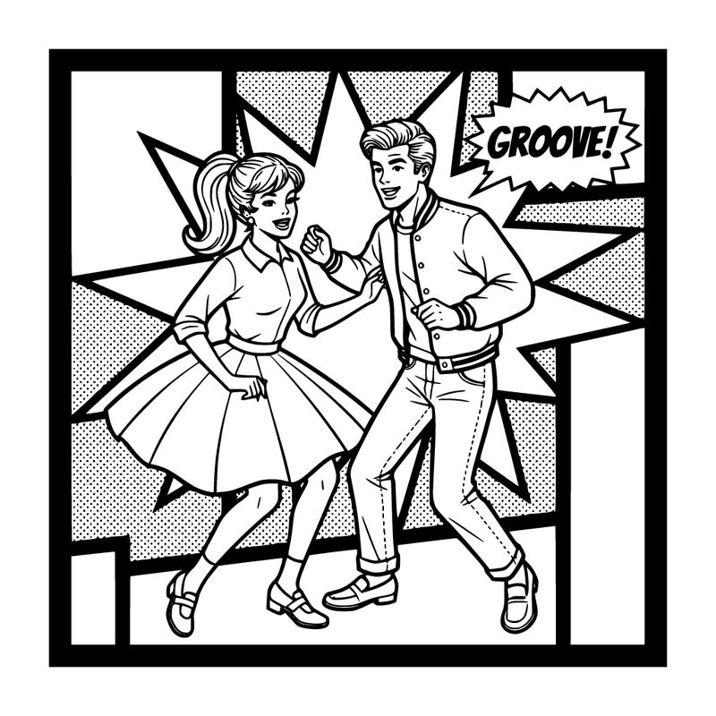 50’s sock hop girl and boy dancing