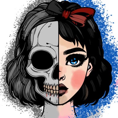 realistic girl with half skull mask