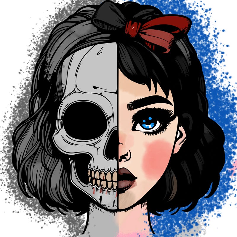 realistic girl with half skull mask