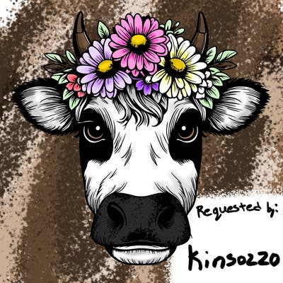 cow realistic with a flower crown