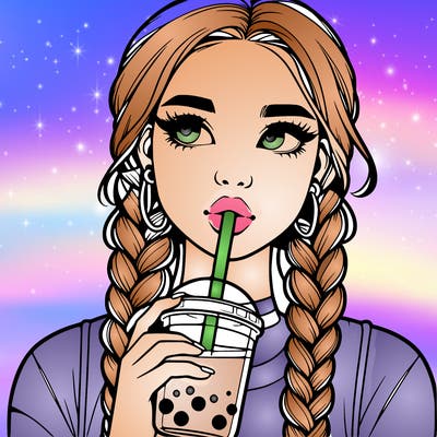 realistic girl with braided hair drinking boba