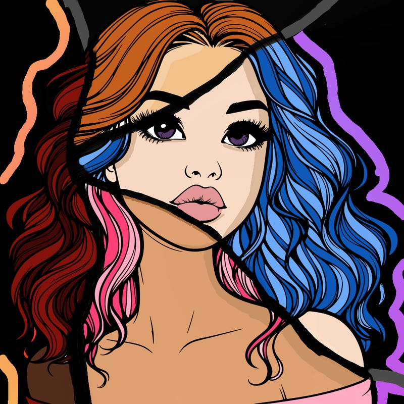 realistic girl with wavy hair and lips