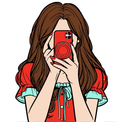 a realistic girl holding her phone taking pictures