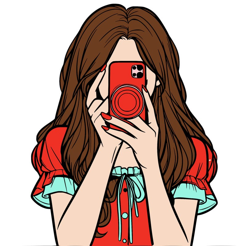 a realistic girl holding her phone taking pictures