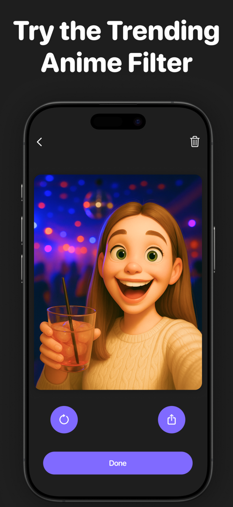 Cartoon Yourself: CartoonPic - Un smartphone mostrando un filtro de caricatura 3D aplicado a la foto de una mujer en la aplicación CartoonPic
