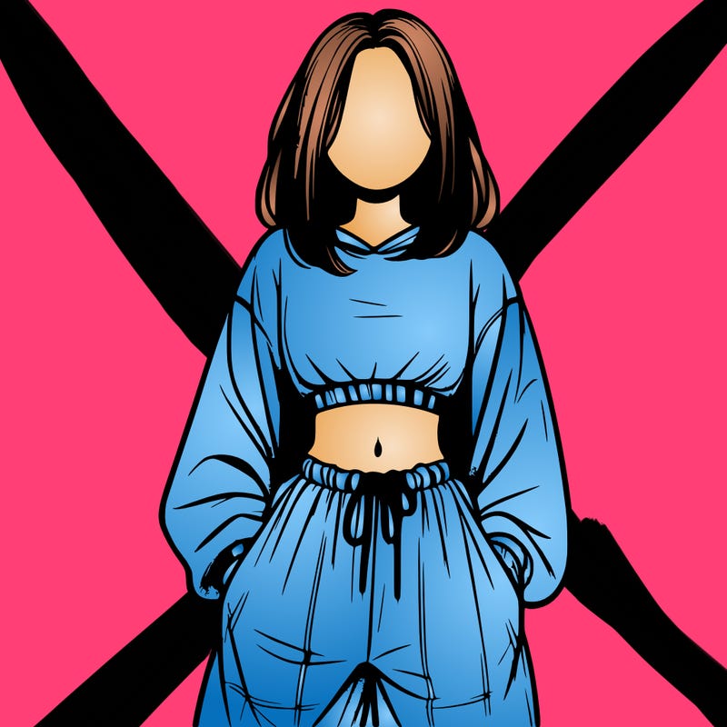 realistic girl faceless with baggy pants and a crop top