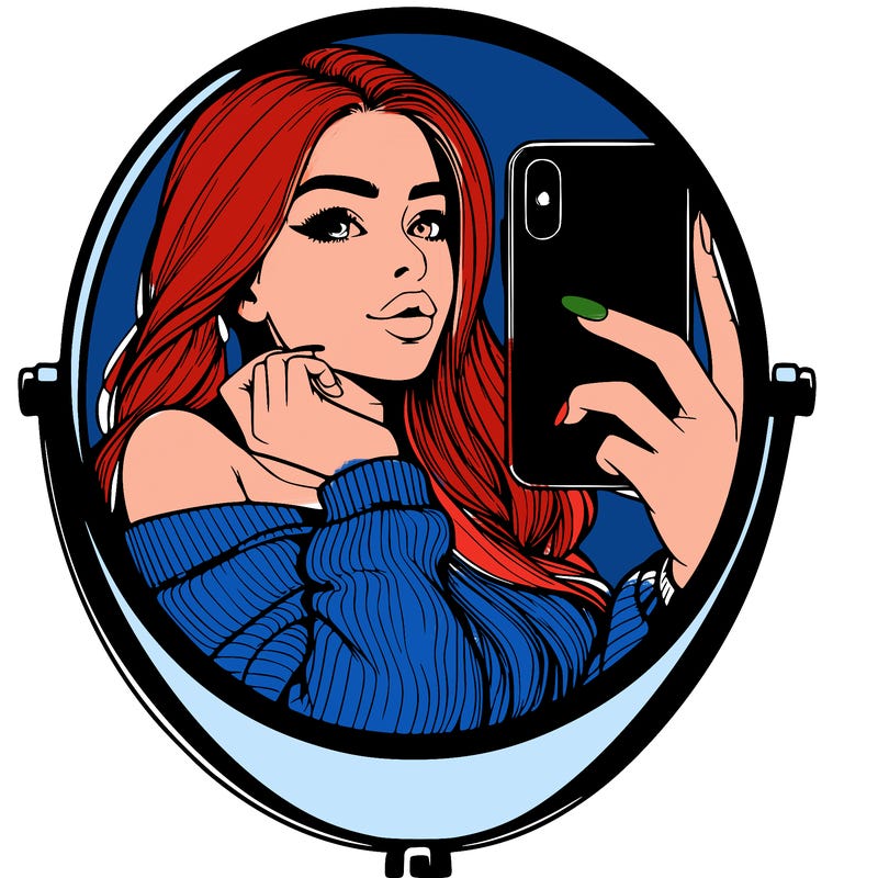 realistic girl taking mirror selfie beautiful