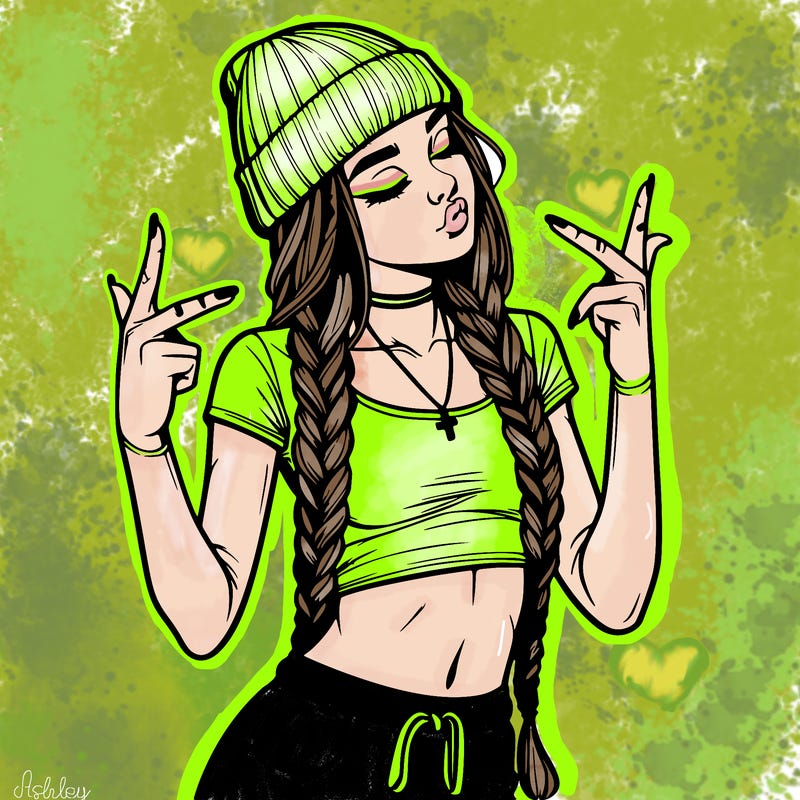 realistic teenage girl with braids and a beanie and crop top doing 🫶🏼