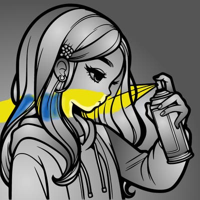 a realistic girl spray painting