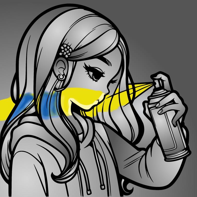 a realistic girl spray painting