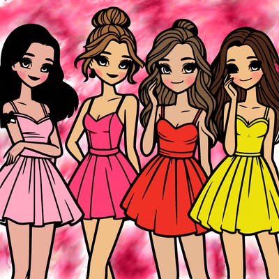 four beautiful teen girls in dresses