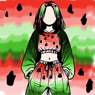 realistic girl faceless with baggy pants and a crop top