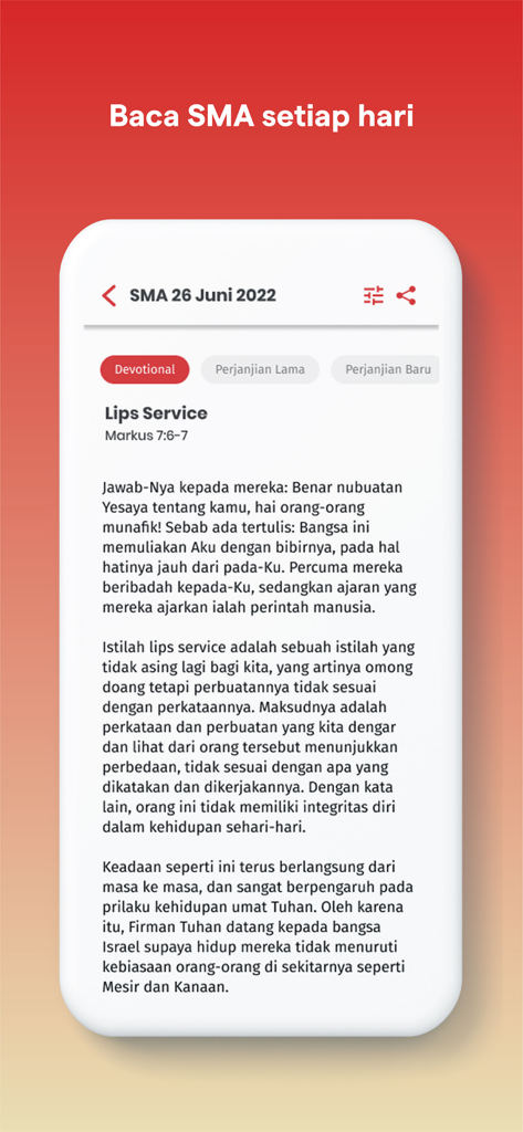 GBI WTC - A screenshot of the GBI WTC app displaying a daily spiritual devotional in Indonesian