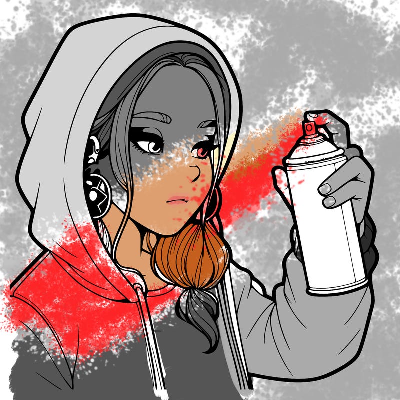 a realistic girl, spray painting