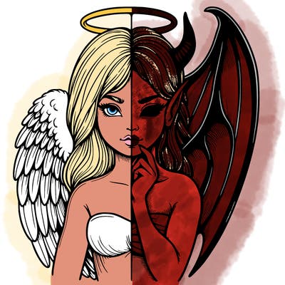 realistic angel half demon