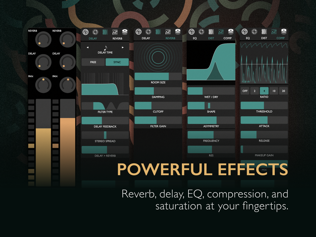 Patterning 3 : Drum Machine - Patterning 3 interface showing professional audio effects including reverb delay and compression