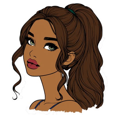 realistic girl with a ponytail on her hair and lips