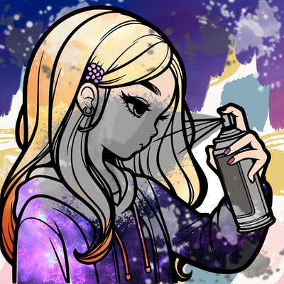 a realistic girl spray painting