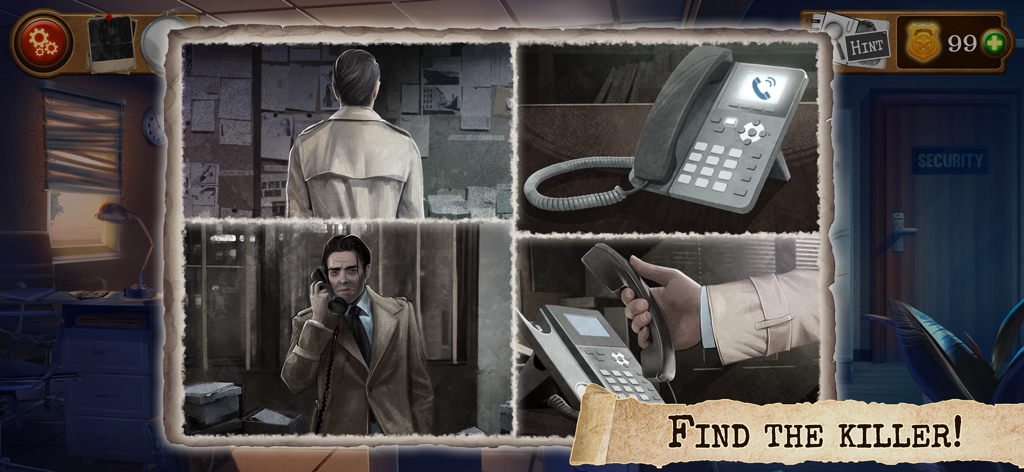 Detective: Escape Room Horror - Noir detective investigating clues and answering a phone call to find the killer