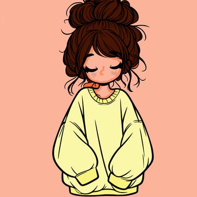 girl with baggy sweatshirt and messy bun