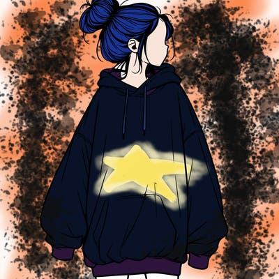 realistic girl with a oversized sweatshirt on and a bun