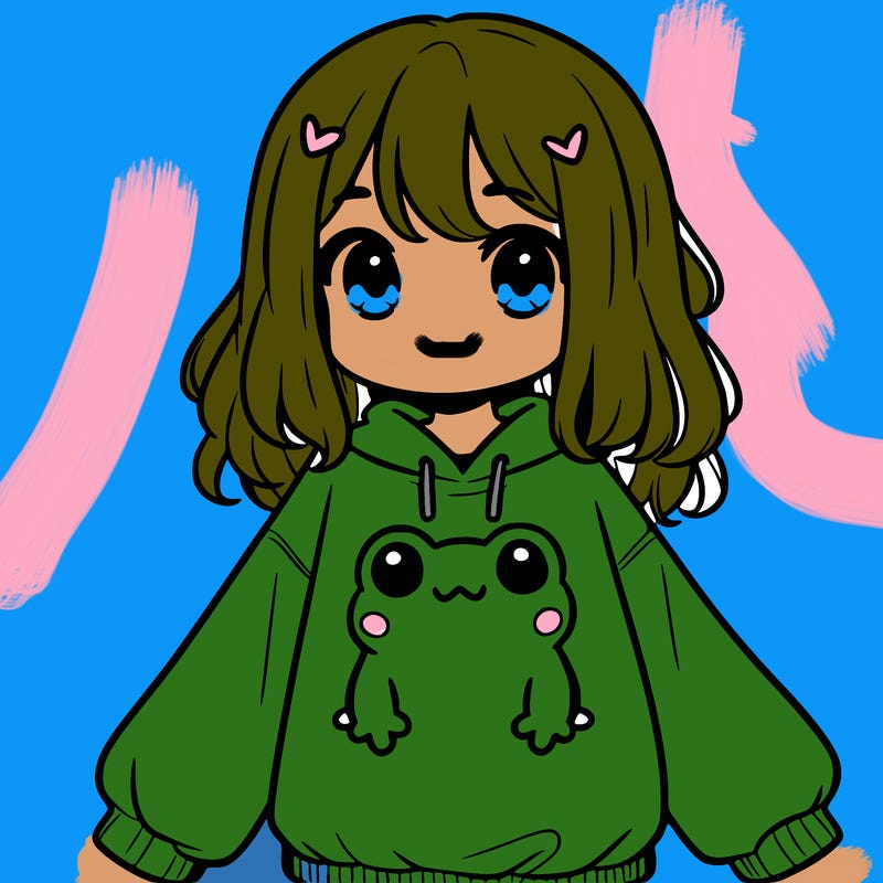 girl wearing frogging sweatshirt