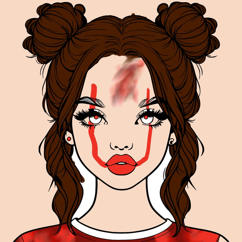realistic girl with two buns in hair and lips