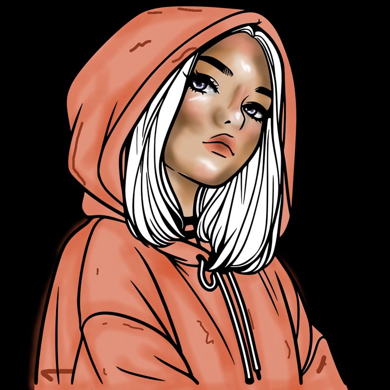 a realistic girl in a hoodie