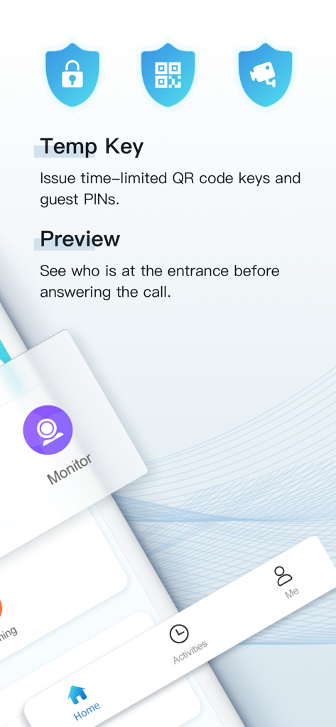 Akuvox SmartPlus - Interface of the Akuvox SmartPlus app highlighting temporary guest QR codes and video preview for building visitors