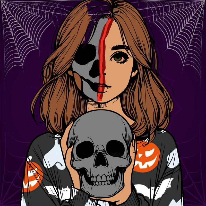 realistic girl holding a skull