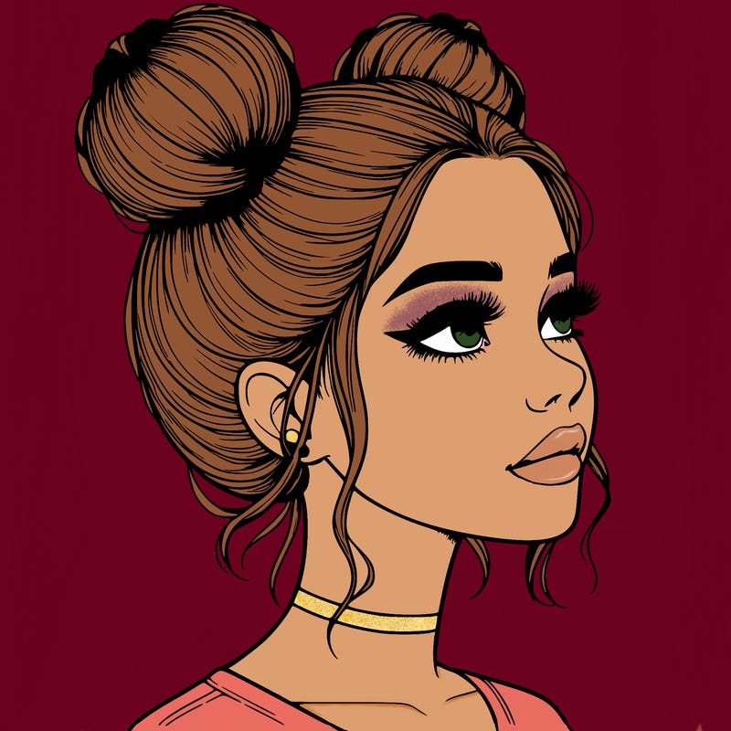 realistic girl with buns on the top of her head