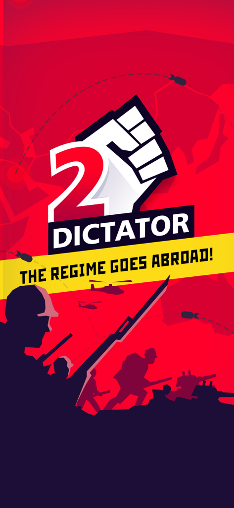 Écran d'introduction du jeu politique Dictator 2 avec un style artistique de propagande et des soldats
