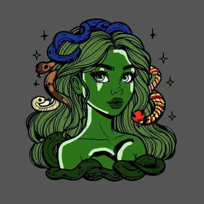 realistic girl with snakes as hair