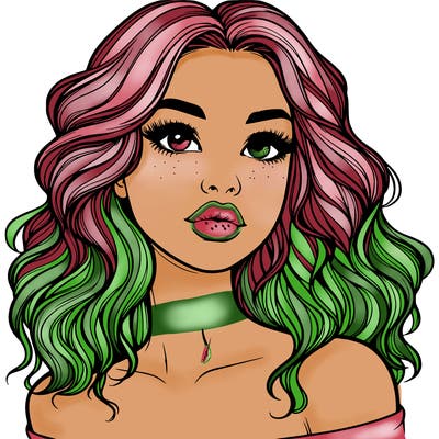 realistic girl with wavy hair and lips