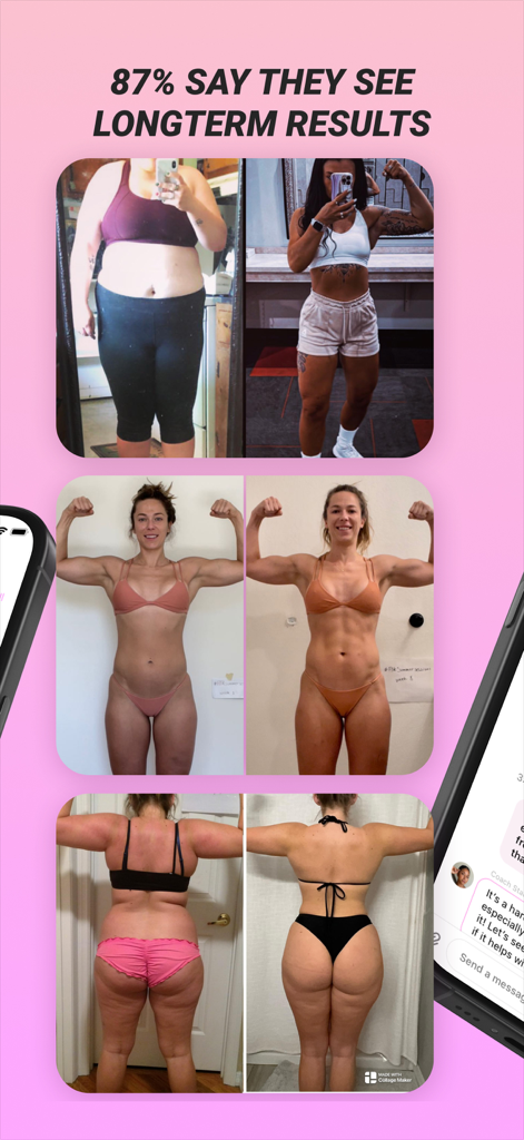 Sesh: Women Fitness & Workouts - Before and after fitness transformation photos of women using the Sesh app showing long term results