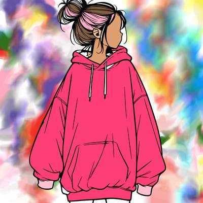 realistic girl with a oversized sweatshirt on and a bun