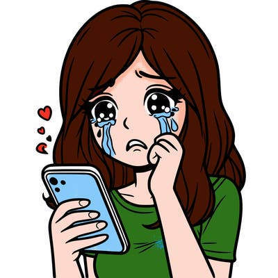 woman crying with her phone in her hand