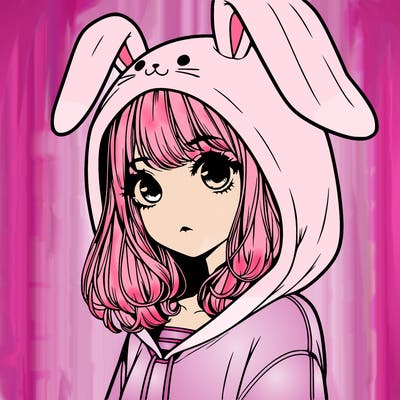 realistic girl wearing a bunny hoodie