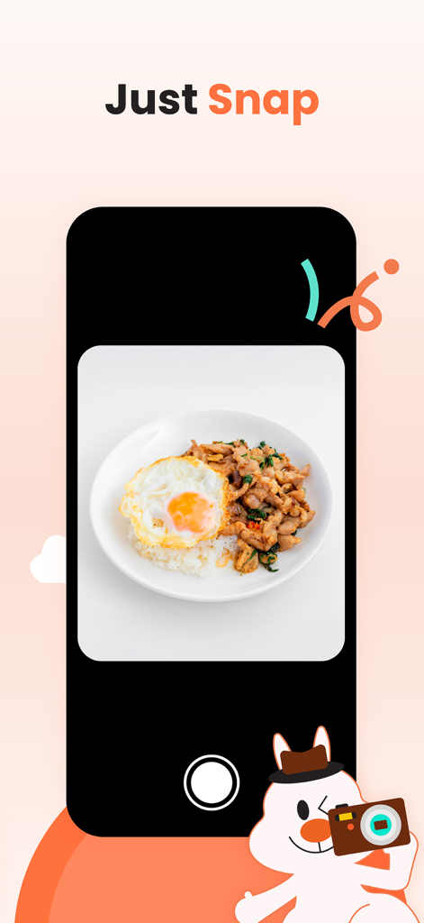 Smartphone screen showing Kalguroo app taking a photo of a meal for AI calorie tracking