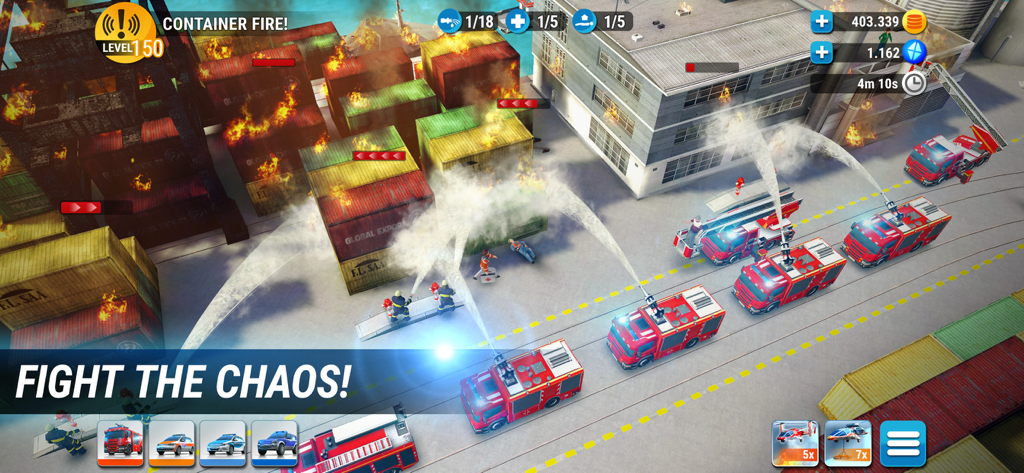 EMERGENCY HQ: firefighter game - Les pompiers et les équipes de secours éteignent un important incendie de conteneur au QG des urgences.