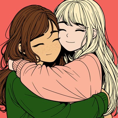 realistic two girls hugging