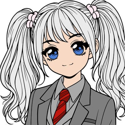 realistic girl with two ponytails and a suit on