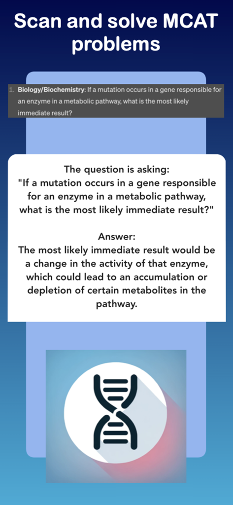 Medschool AI - Exam Prep - Medschool AI app interface showing a scanned biology question and a detailed AI-generated answer for MCAT preparation