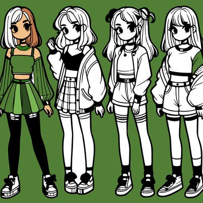 one girl with crop-top shirt and a jacket with a skirt, long socks and another girl with a shirt and pants with a jacket