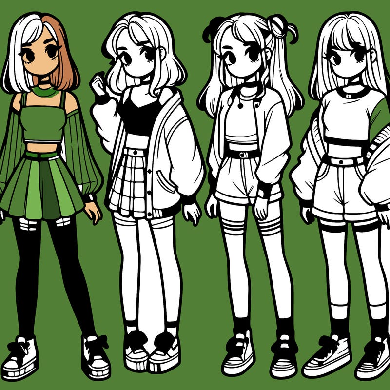 one girl with crop-top shirt and a jacket with a skirt, long socks and another girl with a shirt and pants with a jacket